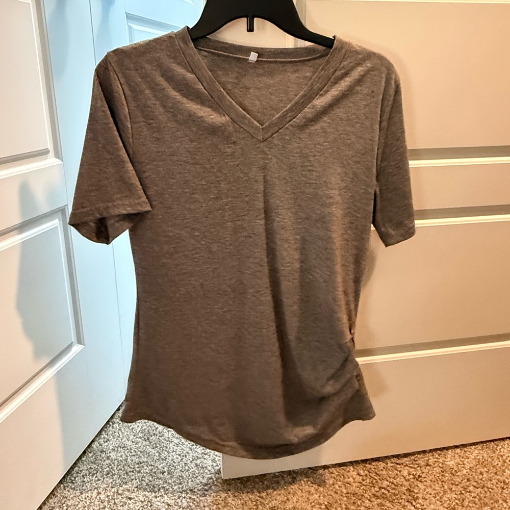 Gray V-Neck Women's Top